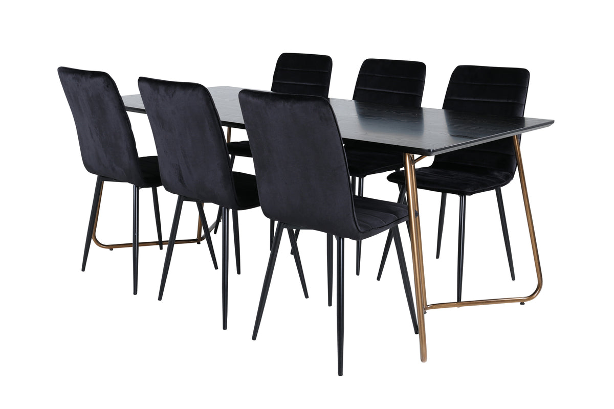 Venture Design Petra & Windu Matbord 90x190 + Matstolar Svart