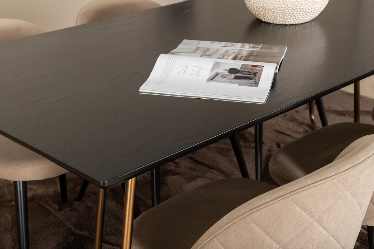 Venture Design Petra & Velvet Rektangulära Matbord 190 x 90 Svart + Matstolar 2-pack Beige
