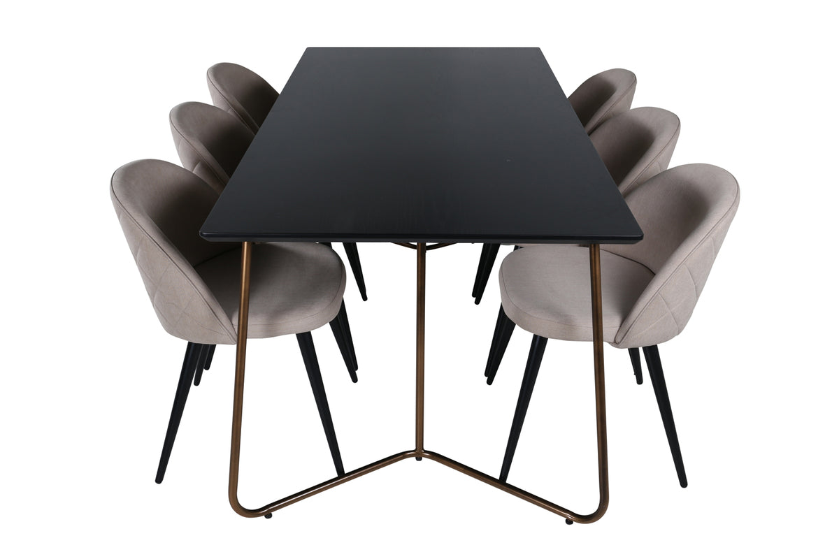 Venture Design Petra & Velvet Rektangulära Matbord 190 x 90 Svart + Matstolar 2-pack Beige