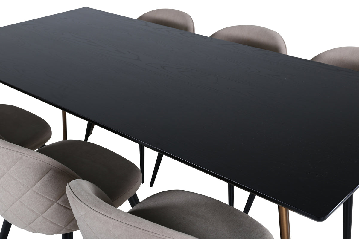 Venture Design Petra & Velvet Rektangulära Matbord 190 x 90 Svart + Matstolar 2-pack Beige