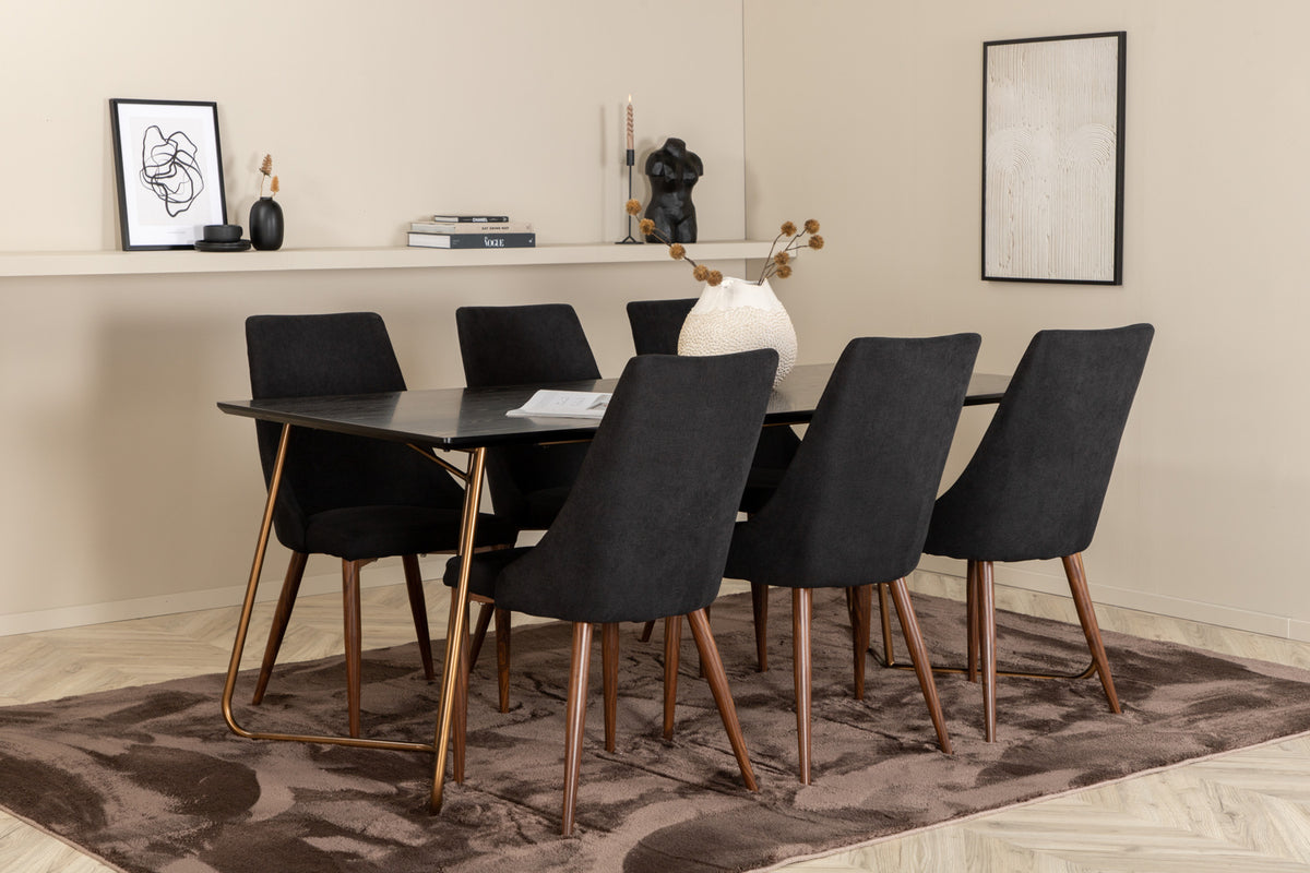 Venture Design Petra & Leone Matbord 90x190 + Matstolar Svart