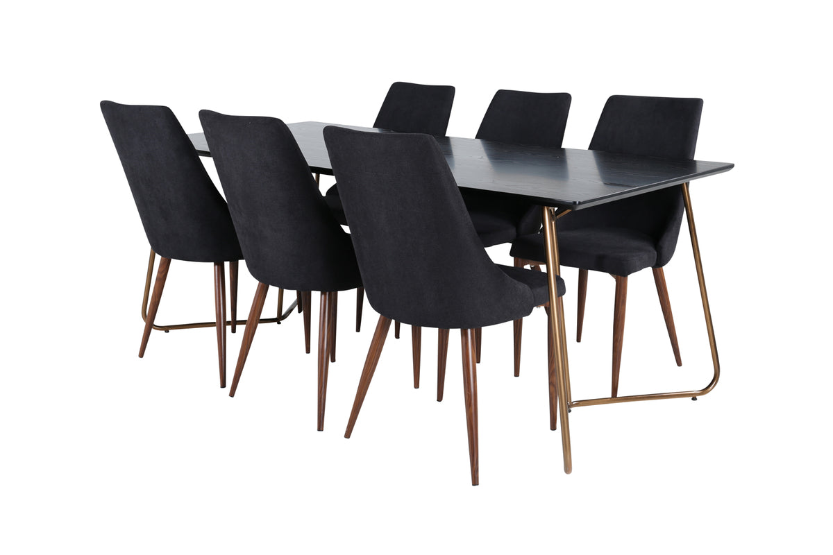 Venture Design Petra & Leone Matbord 90x190 + Matstolar Svart