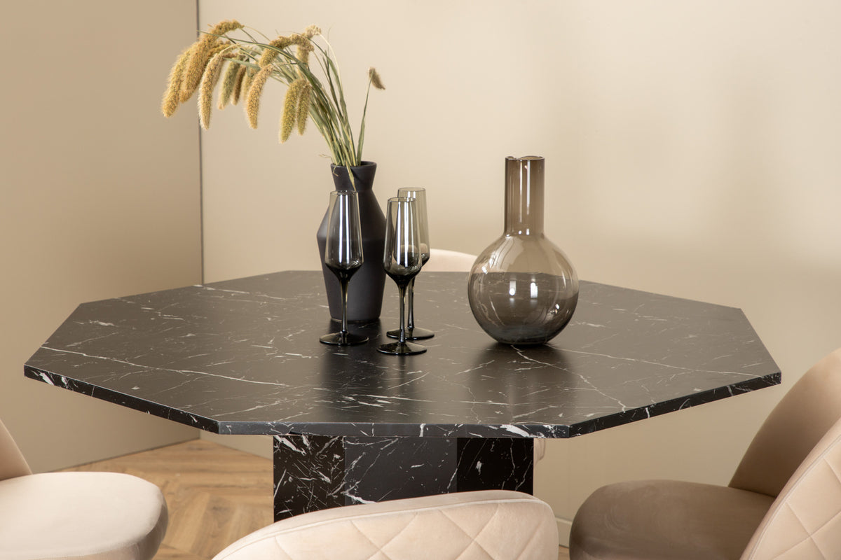 Venture Design Marbs & Velvet Runda Matbord ⌀110 Svart + Matstolar 2-pack Beige