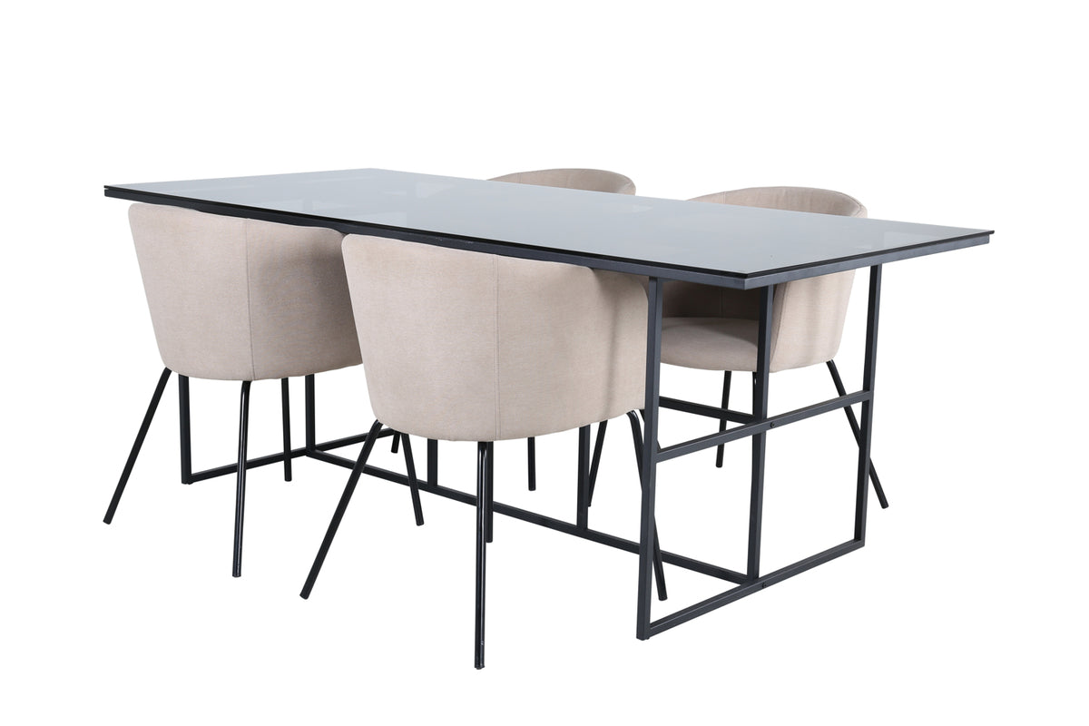 Venture Design Berit & Leif Matstolar Beige + Rektangulära Matbord 200 x 90 Svart