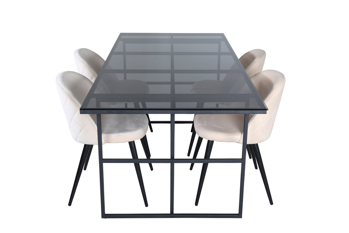 Venture Design Leif & Velvet Rektangulära Matbord 200 x 90 Svart + Matstolar 2-pack Beige