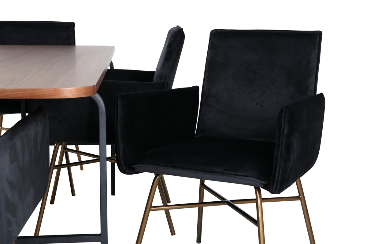 Venture Design Petra & Uno Matstolar Svart + Rektangulära Matbord 200 x 90 Natur