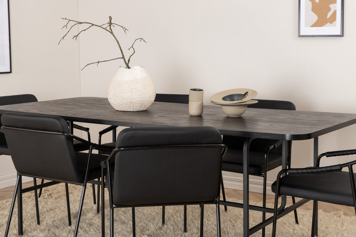 Venture Design Tvist & Uno Matstolar 2-pack Svart + Rektangulära Matbord 200 x 90 Svart