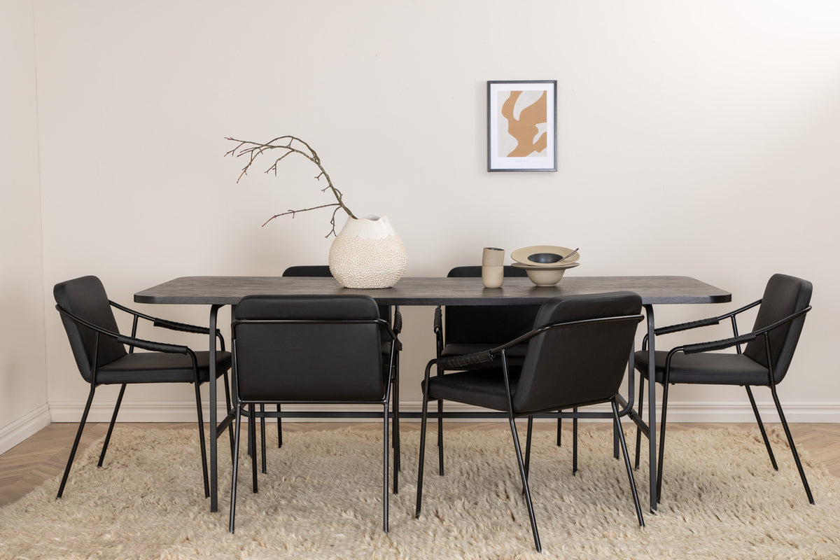 Venture Design Tvist & Uno Matstolar 2-pack Svart + Rektangulära Matbord 200 x 90 Svart