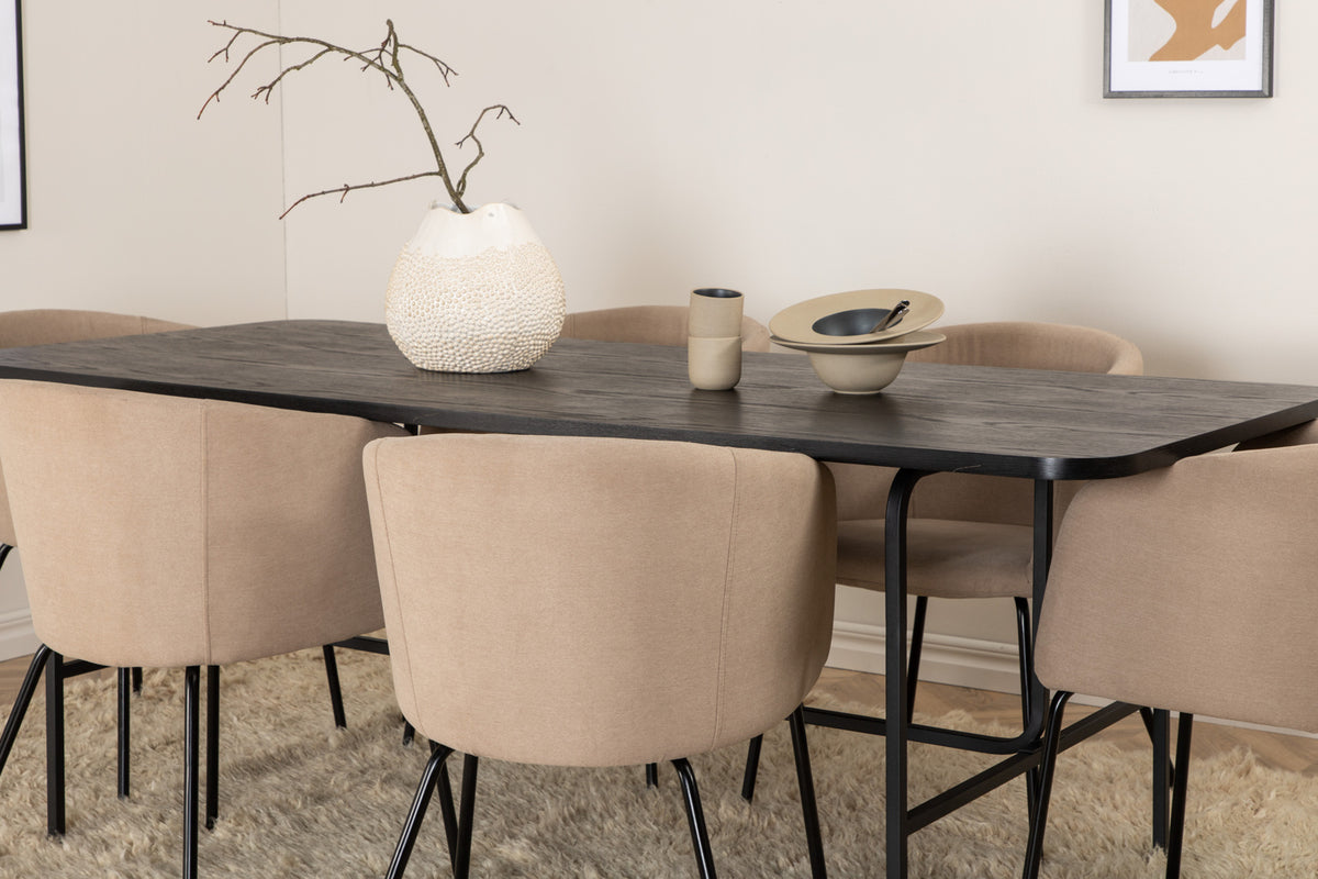 Venture Design Berit & Uno Matstolar Beige + Matbord 90x200