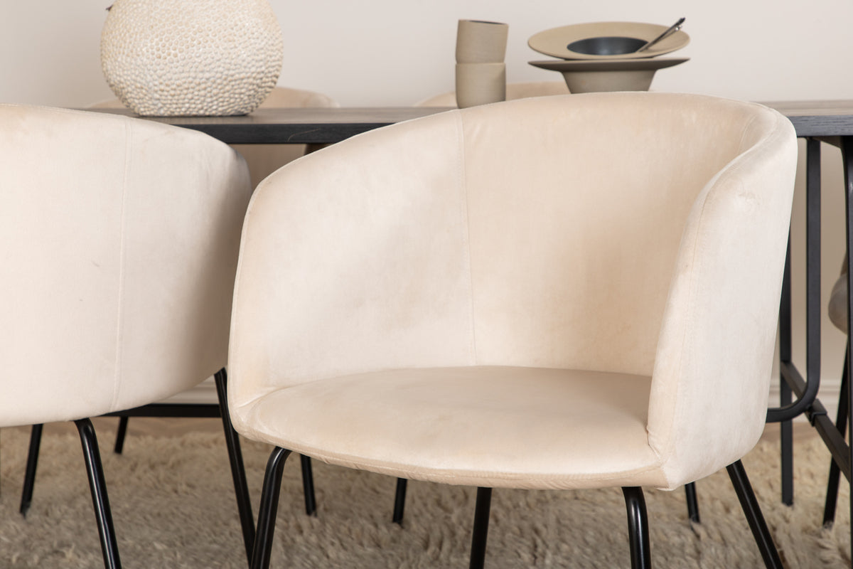 Venture Design Berit & Uno Matstolar Beige + Rektangulära Matbord 200 x 90 Svart