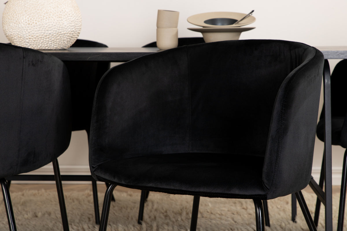 Venture Design Berit & Uno Matstolar Svart + Rektangulära Matbord 200 x 90 Svart
