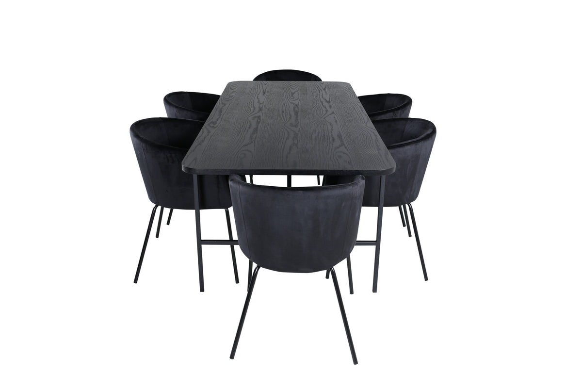 Venture Design Berit & Uno Matstolar Svart + Rektangulära Matbord 200 x 90 Svart