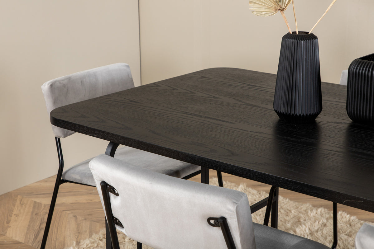 Venture Design Kenth & Uno Matstolar 2-pack Grå + Rektangulära Matbord 200 x 90 Svart