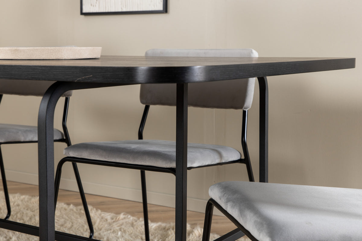 Venture Design Kenth & Uno Matstolar 2-pack Grå + Rektangulära Matbord 200 x 90 Svart