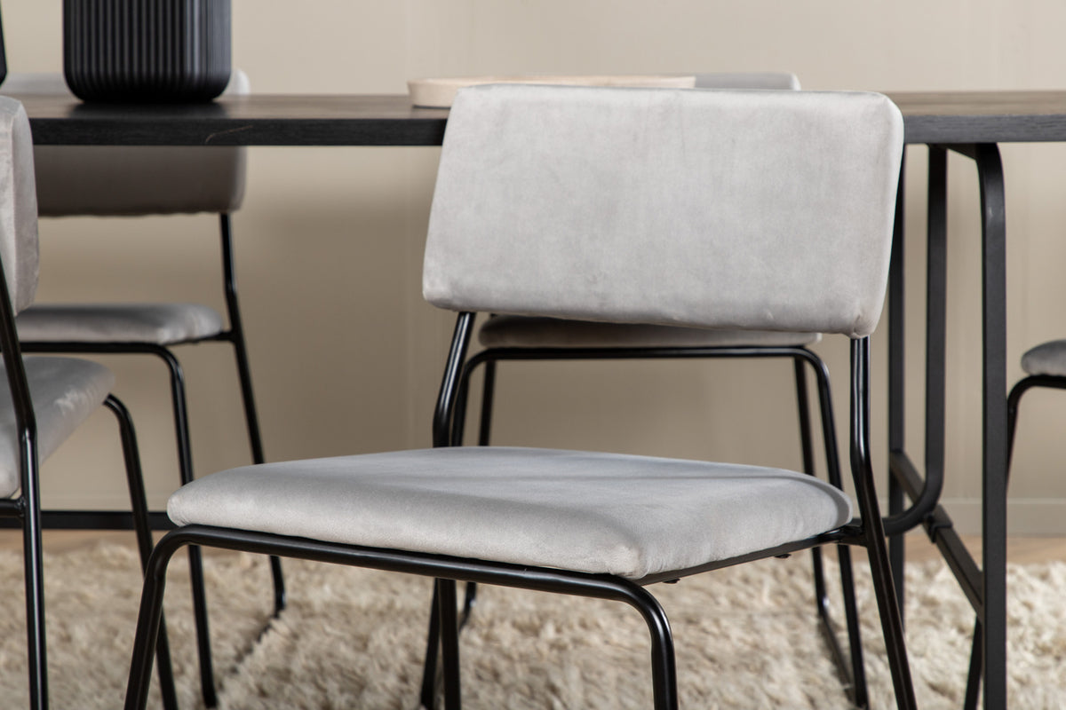 Venture Design Kenth & Uno Matstolar 2-pack Grå + Rektangulära Matbord 200 x 90 Svart