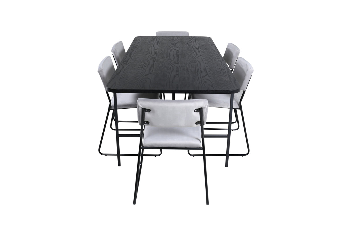 Venture Design Kenth & Uno Matstolar 2-pack Grå + Rektangulära Matbord 200 x 90 Svart