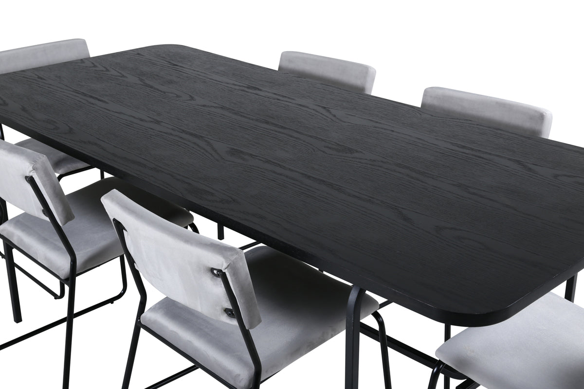 Venture Design Kenth & Uno Matstolar 2-pack Grå + Rektangulära Matbord 200 x 90 Svart