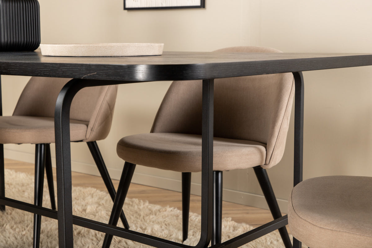 Venture Design Uno & Velvet Rektangulära Matbord 200 x 90 Svart + Matstolar 2-pack Beige