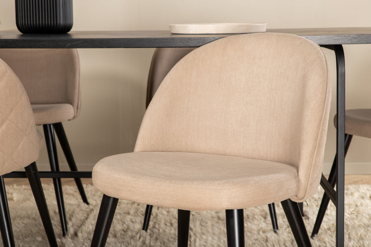 Venture Design Uno & Velvet Rektangulära Matbord 200 x 90 Svart + Matstolar 2-pack Beige