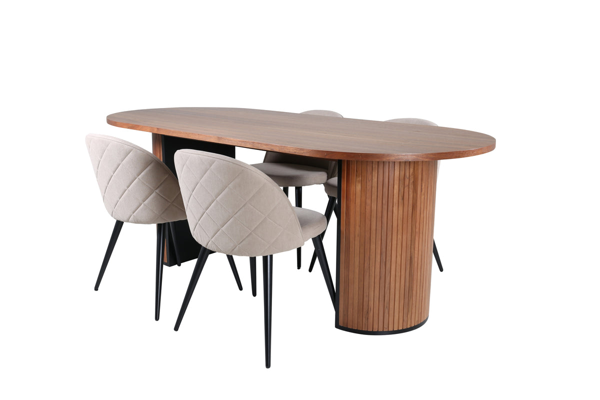 Venture Design Bianca & Velvet Matbord 90x200 + Matstolar Beige