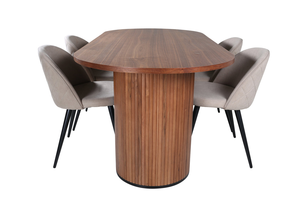 Venture Design Bianca & Velvet Matbord 90x200 + Matstolar Beige