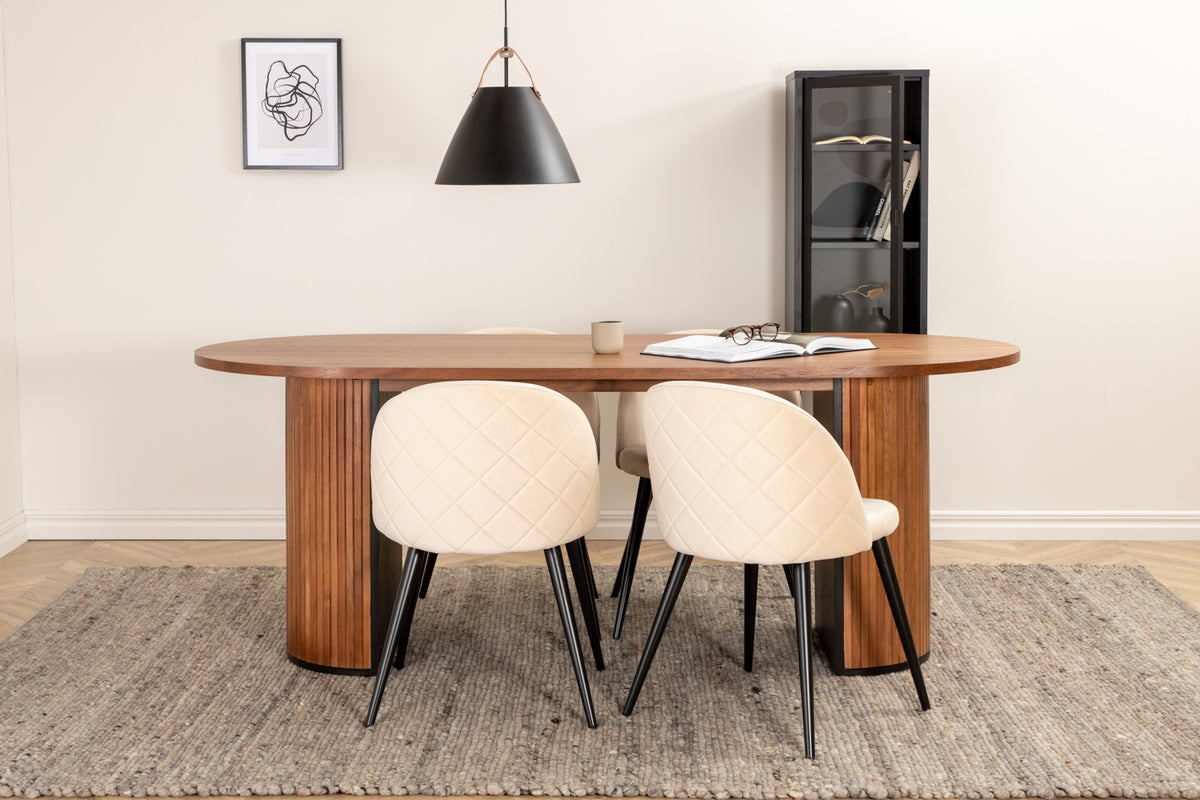 Venture Design Bianca & Velvet Ovala Matbord 200 x 90 Valnöt + Matstolar 2-pack Beige