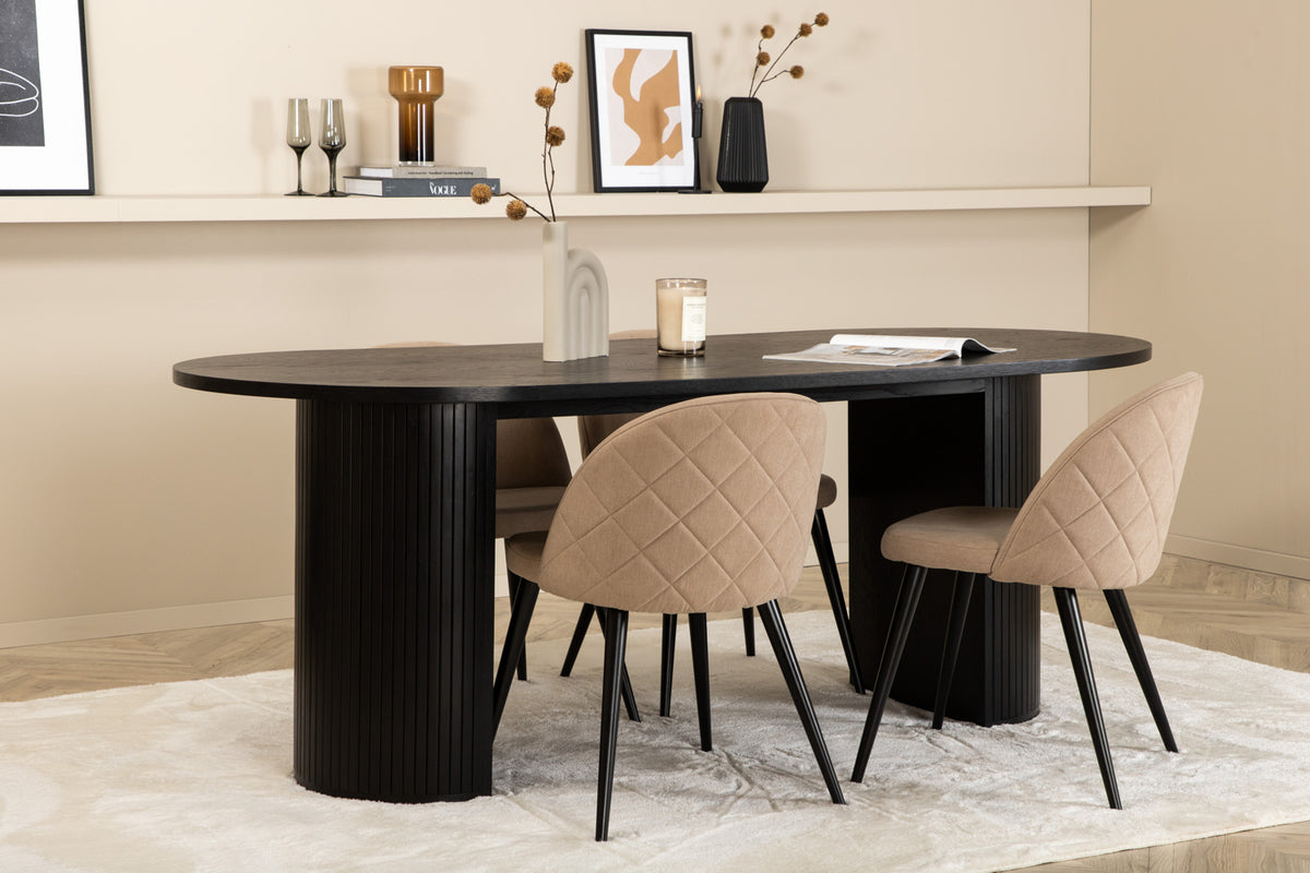 Venture Design Bianca & Velvet Ovala Matbord 200 x 90 Svart + Matstolar 2-pack Beige
