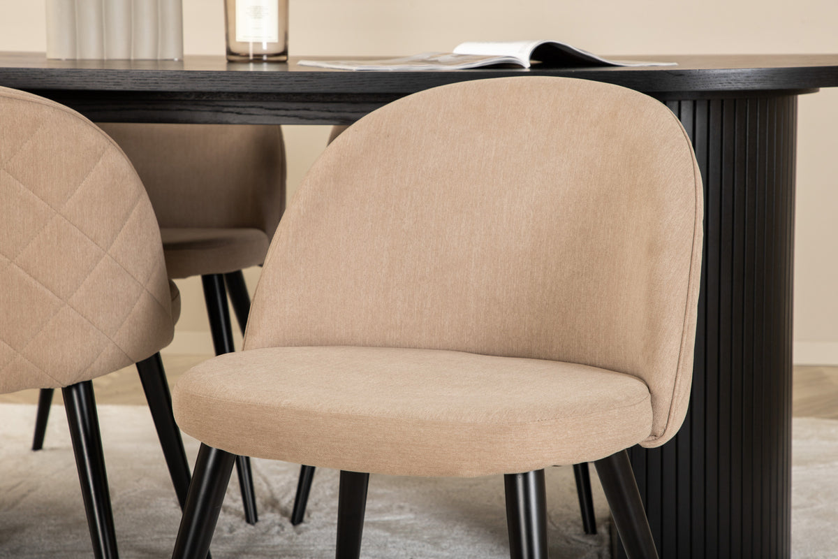 Venture Design Bianca & Velvet Ovala Matbord 200 x 90 Svart + Matstolar 2-pack Beige