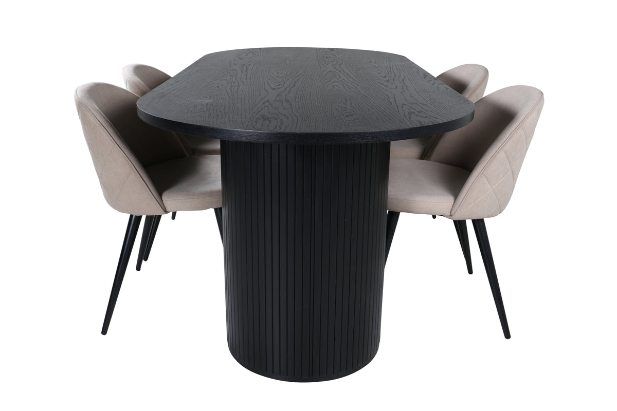 Venture Design Bianca & Velvet Ovala Matbord 200 x 90 Svart + Matstolar 2-pack Beige