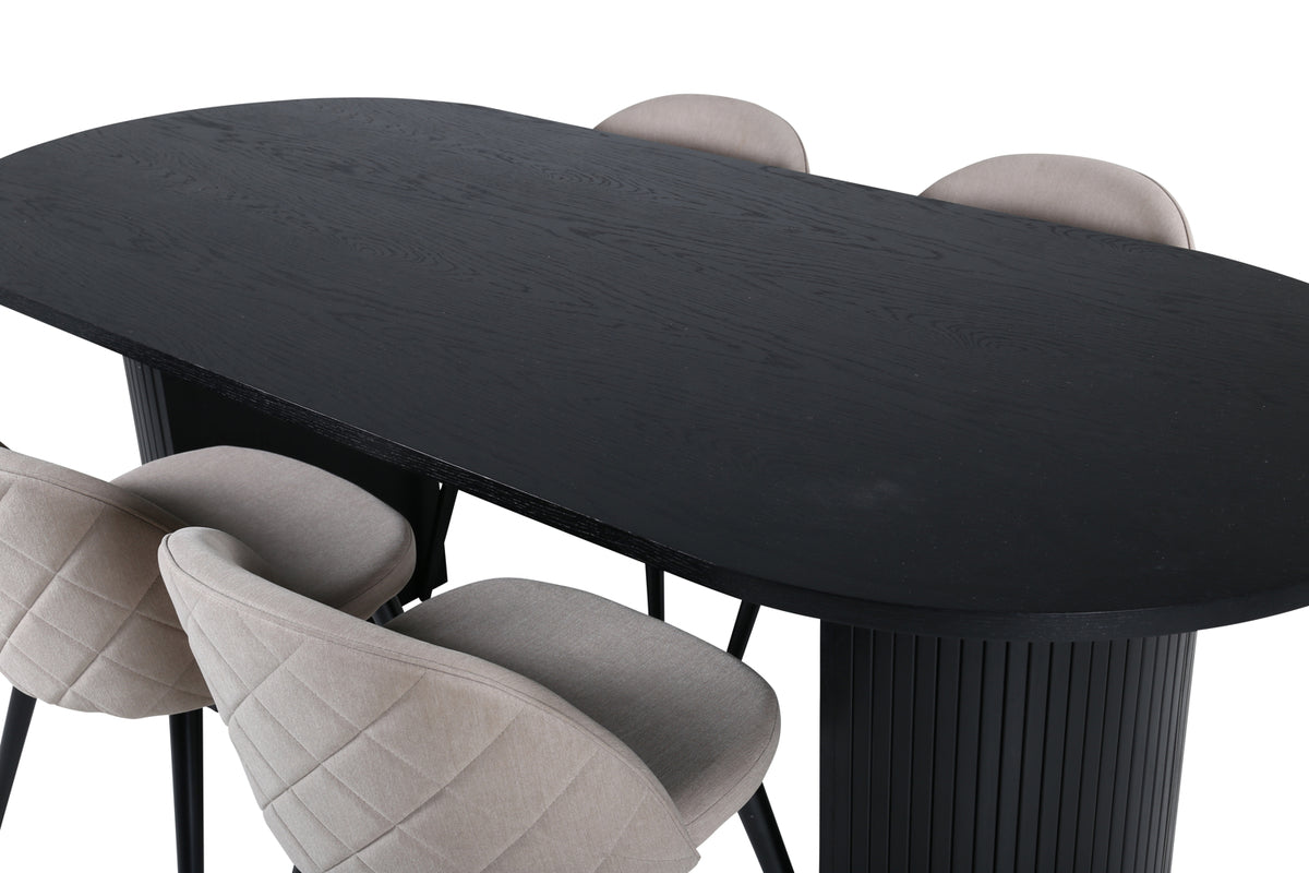 Venture Design Bianca & Velvet Ovala Matbord 200 x 90 Svart + Matstolar 2-pack Beige