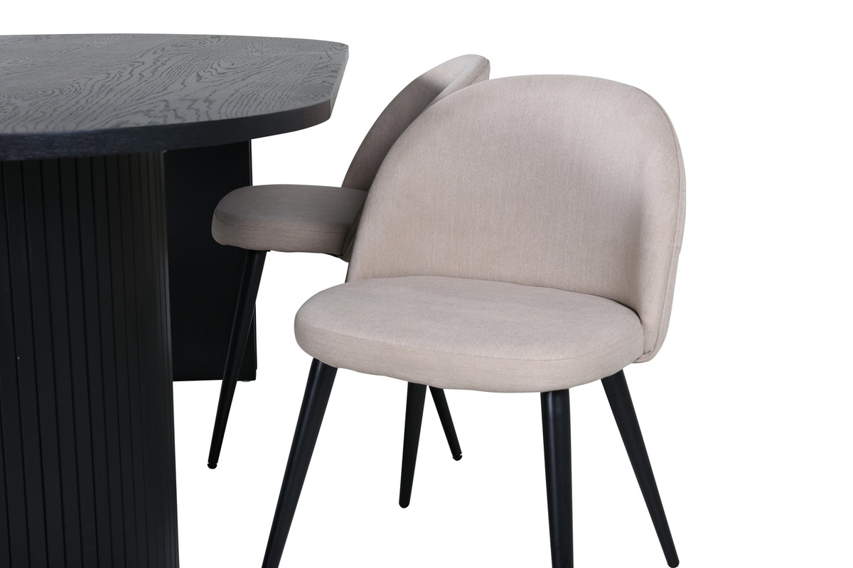 Venture Design Bianca & Velvet Ovala Matbord 200 x 90 Svart + Matstolar 2-pack Beige