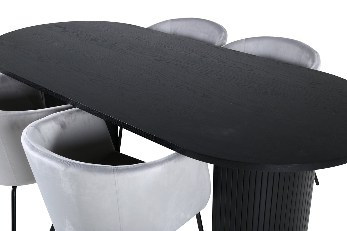 Venture Design Berit & Bianca Matstolar Grå + Ovala Matbord 200 x 90 Svart