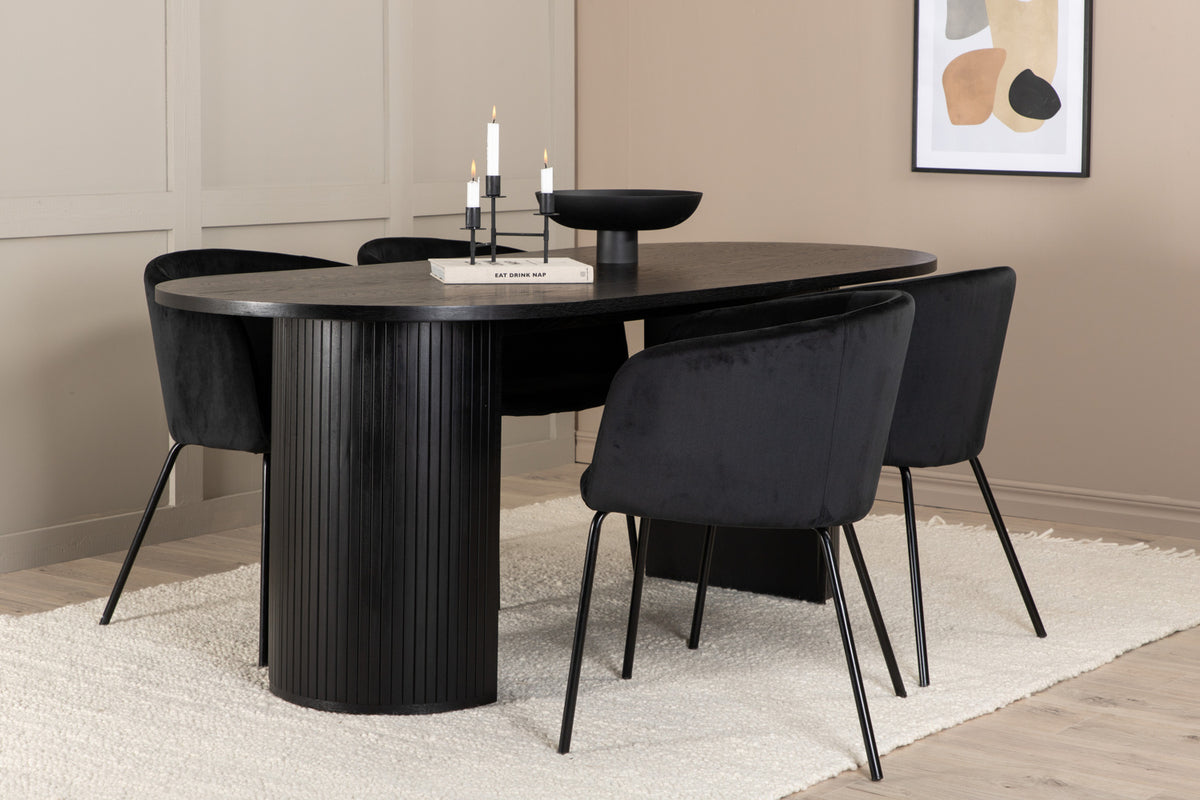 Venture Design Berit & Bianca Matstolar Svart + Matbord 90x200