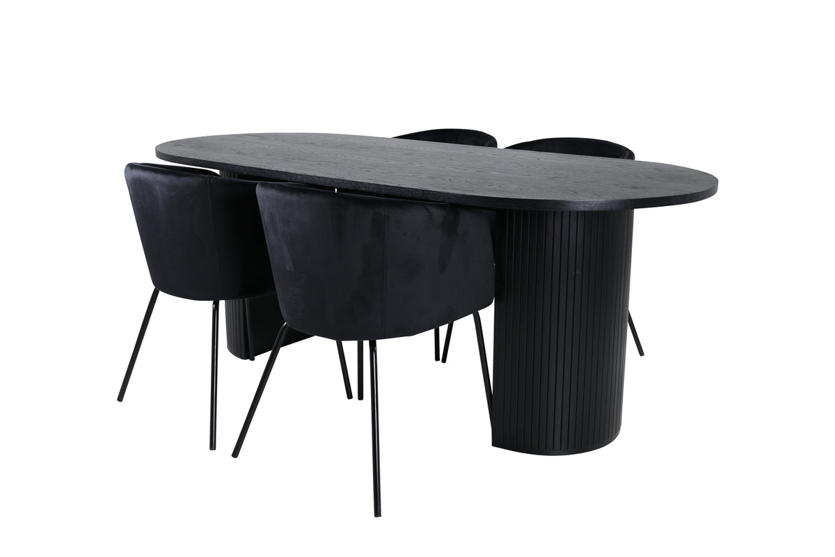 Venture Design Berit & Bianca Matstolar Svart + Matbord 90x200