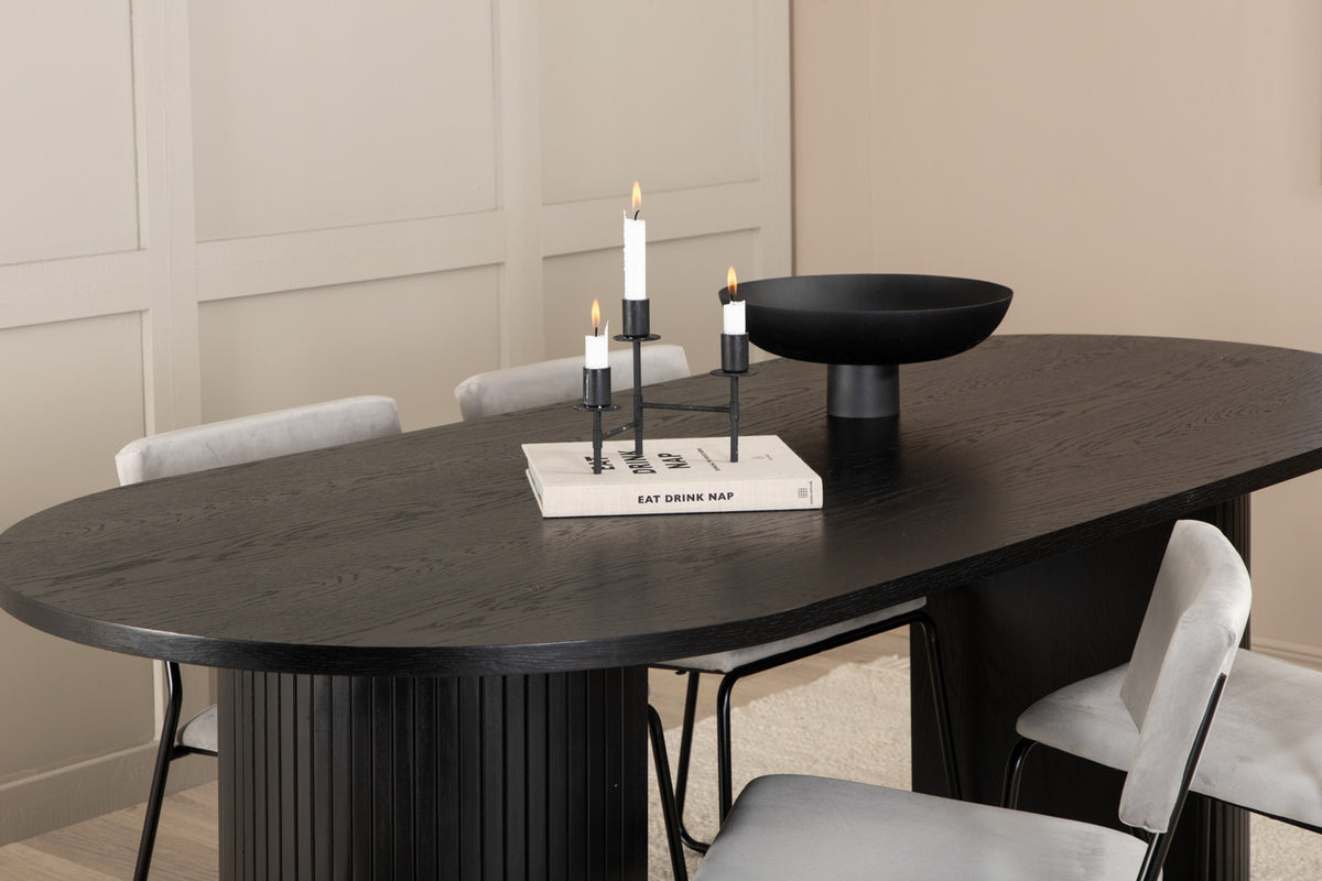 Venture Design Kenth & Bianca Matstolar 2-pack Grå + Ovala Matbord 200 x 90 Svart