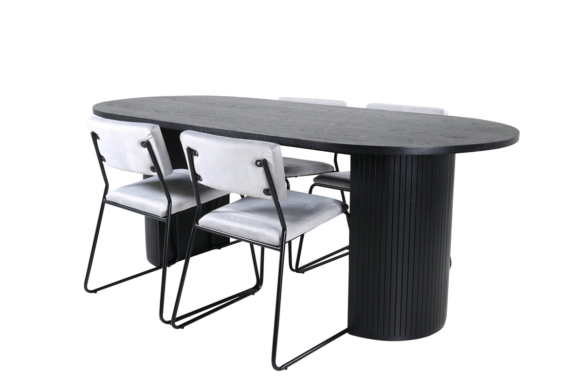 Venture Design Kenth & Bianca Matstolar 2-pack Grå + Ovala Matbord 200 x 90 Svart