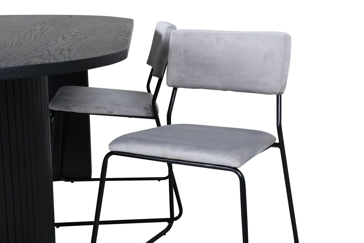 Venture Design Kenth & Bianca Matstolar 2-pack Grå + Ovala Matbord 200 x 90 Svart