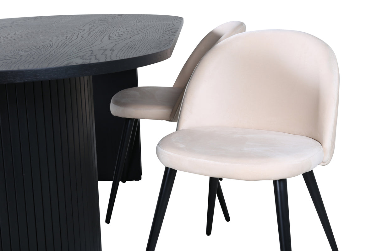 Venture Design Bianca & Velvet Matbord 90x200 + Matstolar Beige