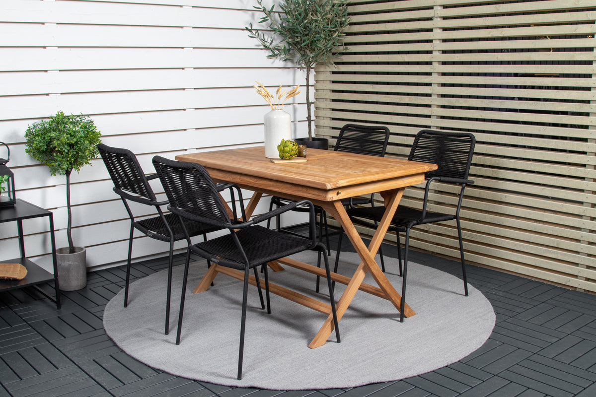 Venture Design Kenya & Lindos Rektangulära Matbord 120 x 70 Natur + Matstolar 2-pack Svart