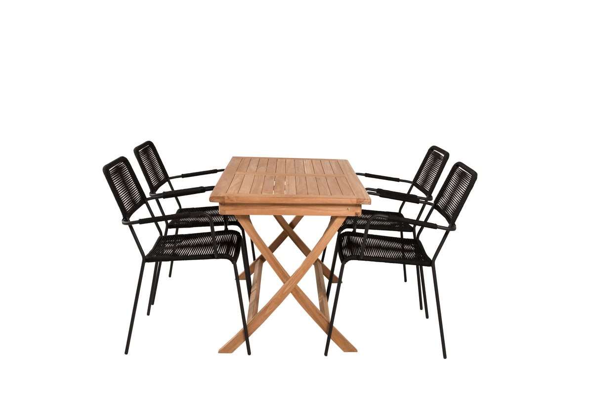 Venture Design Kenya & Lindos Rektangulära Matbord 120 x 70 Natur + Matstolar 2-pack Svart
