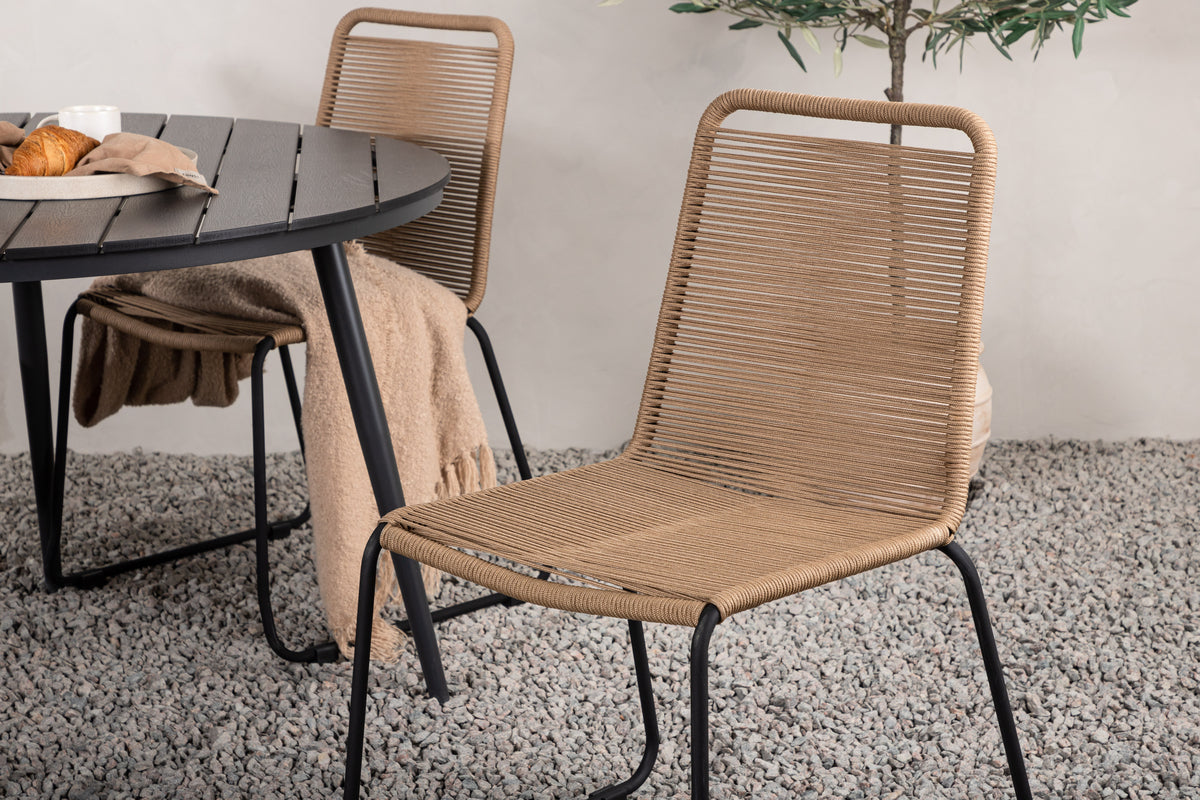 Venture Design Break & Lindos Runda Matbord ⌀120 Svart + Matstolar 2-pack Brun