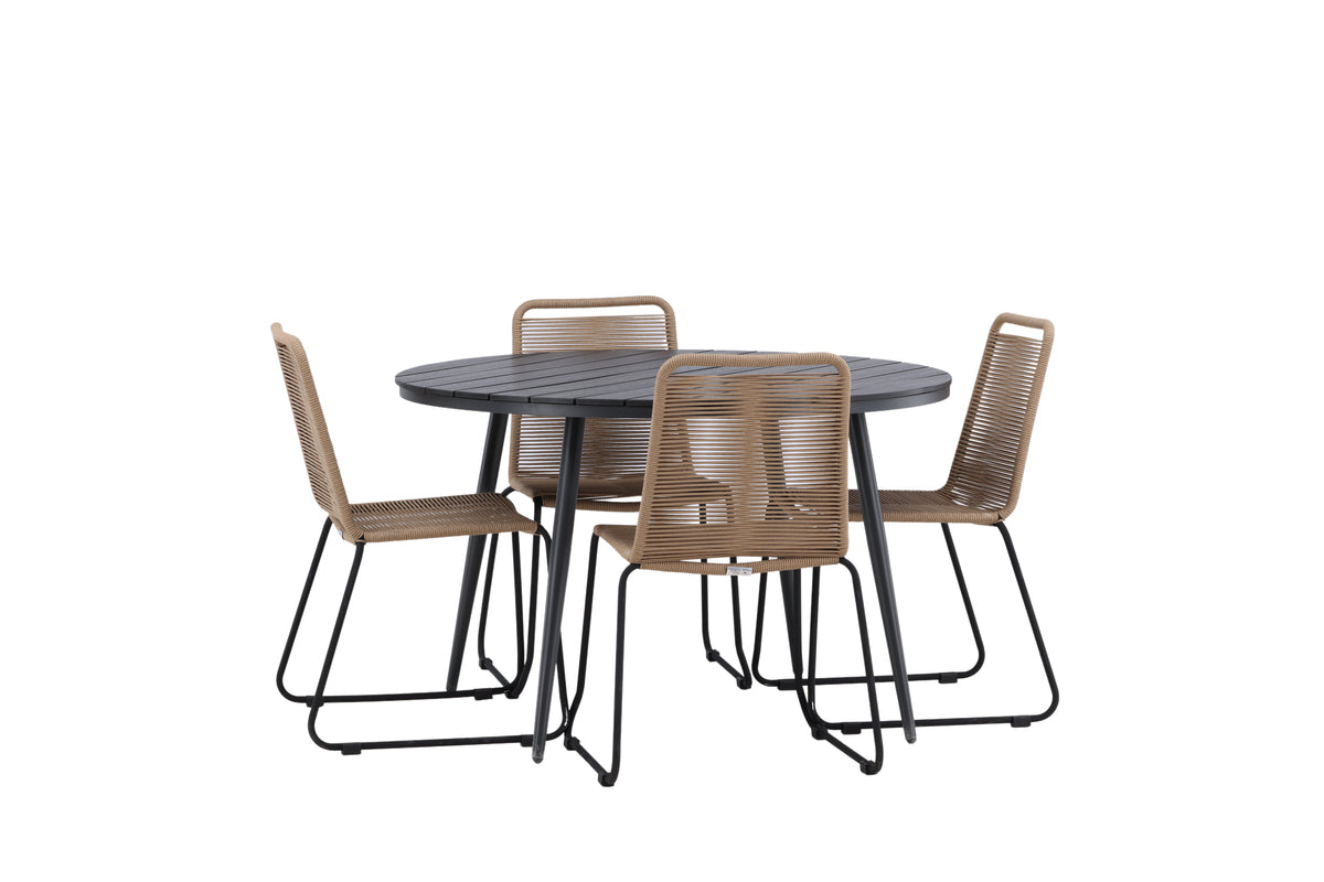 Venture Design Break & Lindos Runda Matbord ⌀120 Svart + Matstolar 2-pack Brun