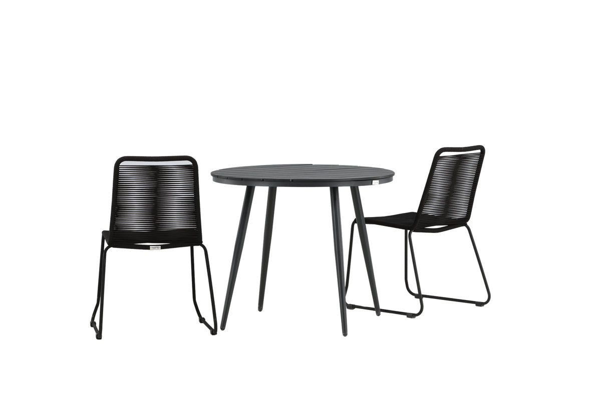 Venture Design Break & Lindos Runda Matbord ø90 Svart + Matstolar Svart