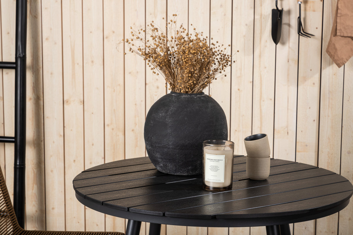 Venture Design Break & Lindos Runda Matbord ⌀90 Svart + Matstolar 2-pack Brun