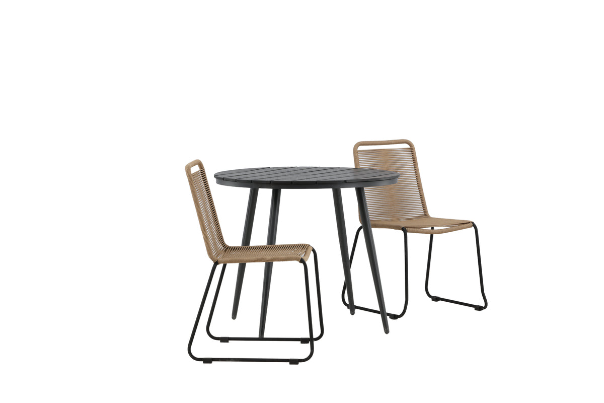 Venture Design Break & Lindos Runda Matbord ⌀90 Svart + Matstolar 2-pack Brun