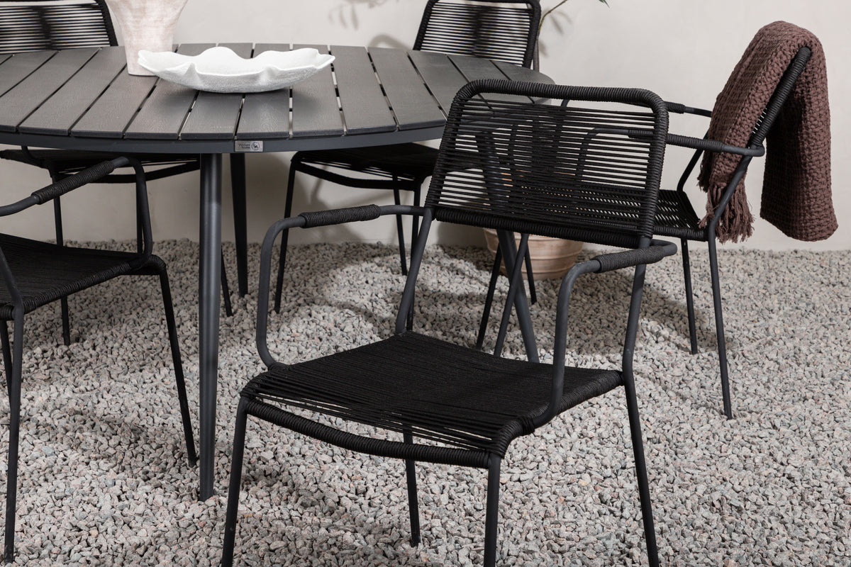 Venture Design Break & Lindos Matbord ⌀150 + Matstolar Svart