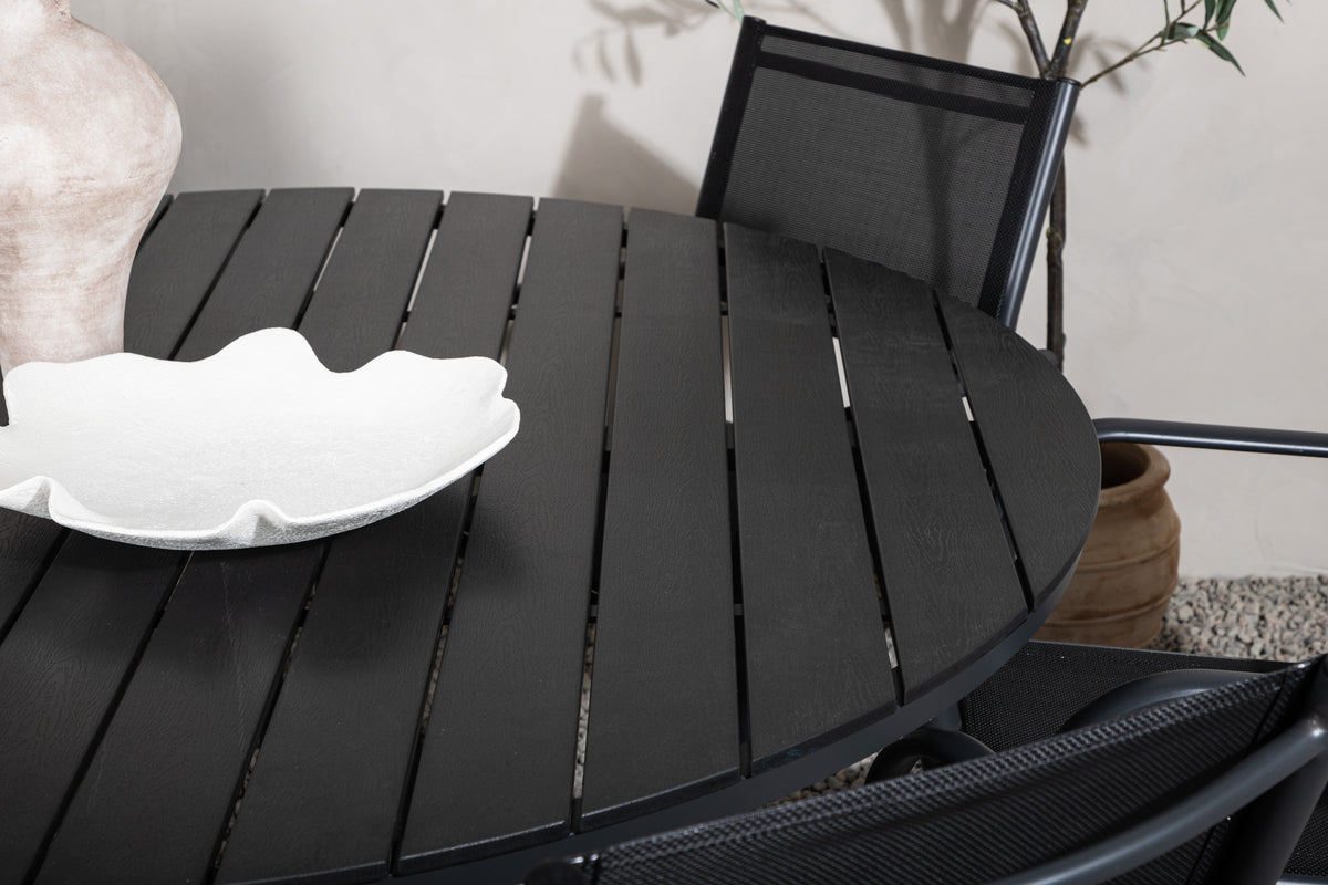 Venture Design Break & Santorini Matbord ⌀150 + Matstolar Svart