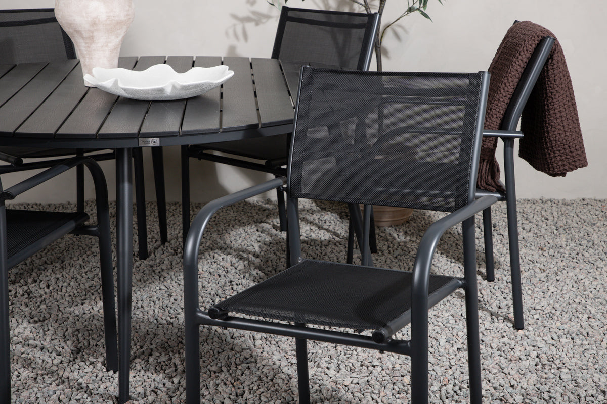 Venture Design Break & Santorini Matbord ⌀150 + Matstolar Svart