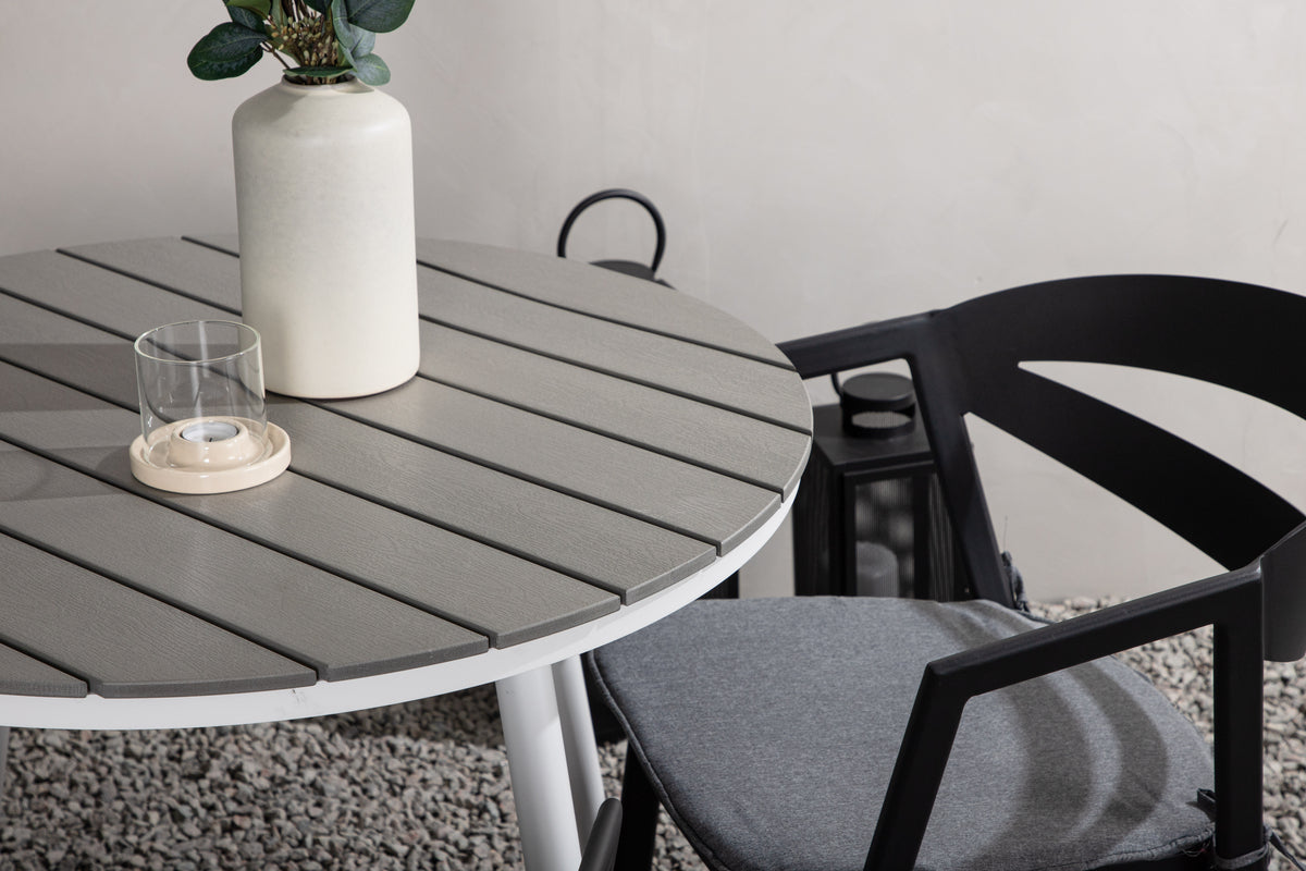Venture Design Break & Slit Runda Matbord ⌀90 Grå + Matstolar Svart