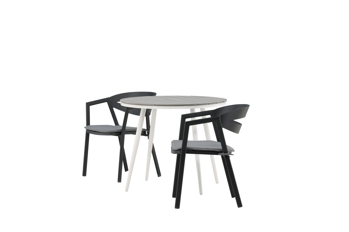 Venture Design Break & Slit Runda Matbord ⌀90 Grå + Matstolar Svart